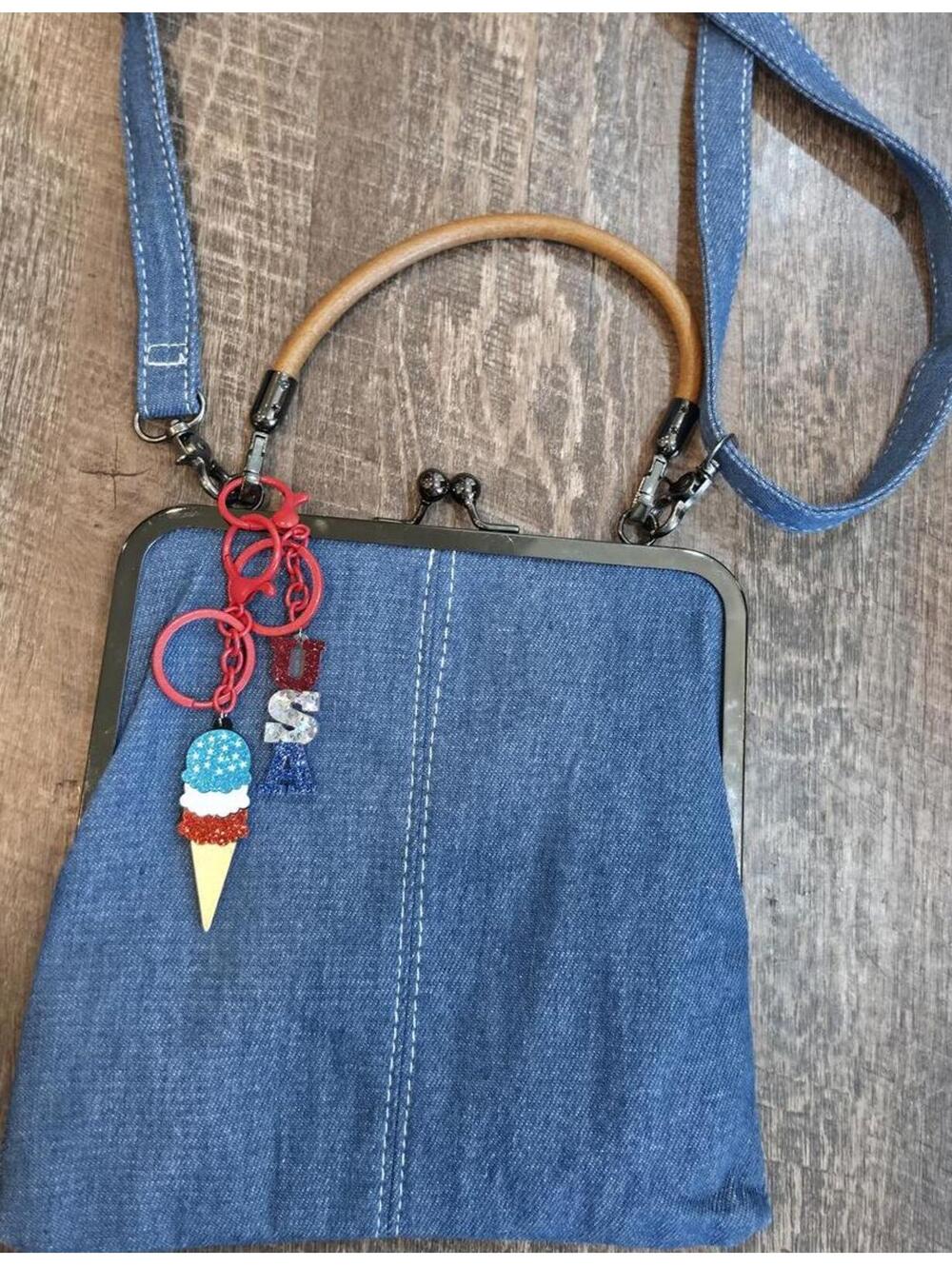 Blue Denim Crossbody Bag with USA and Ice Cream